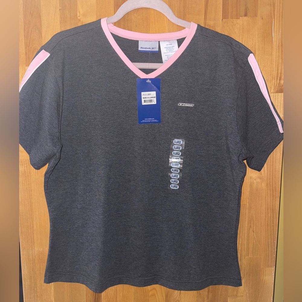 Reebok Gray and Pink V-Neck Shirt